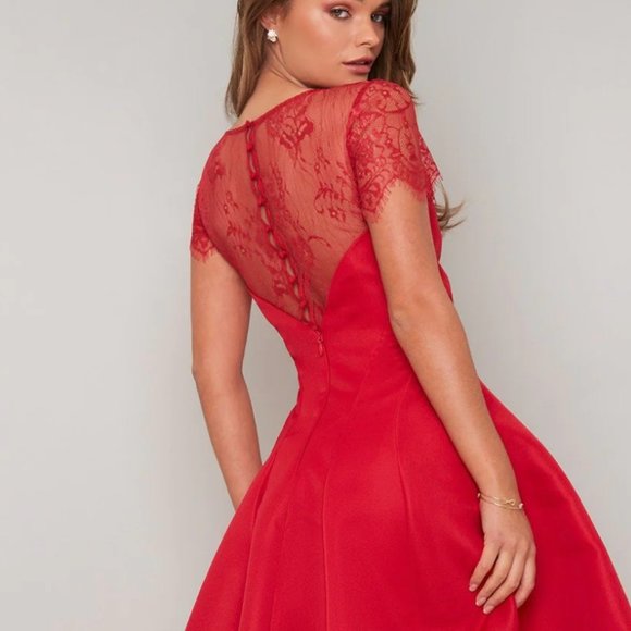 Petite lace midi prom dress in red - Picture 3 of 3